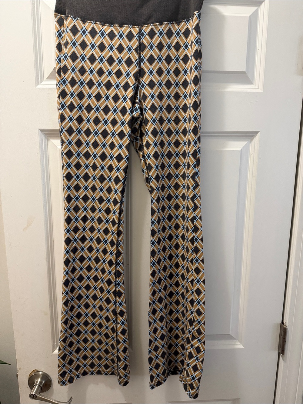 FP Movement by Free People Plaid Flare Pants in Tan, Black & Blue